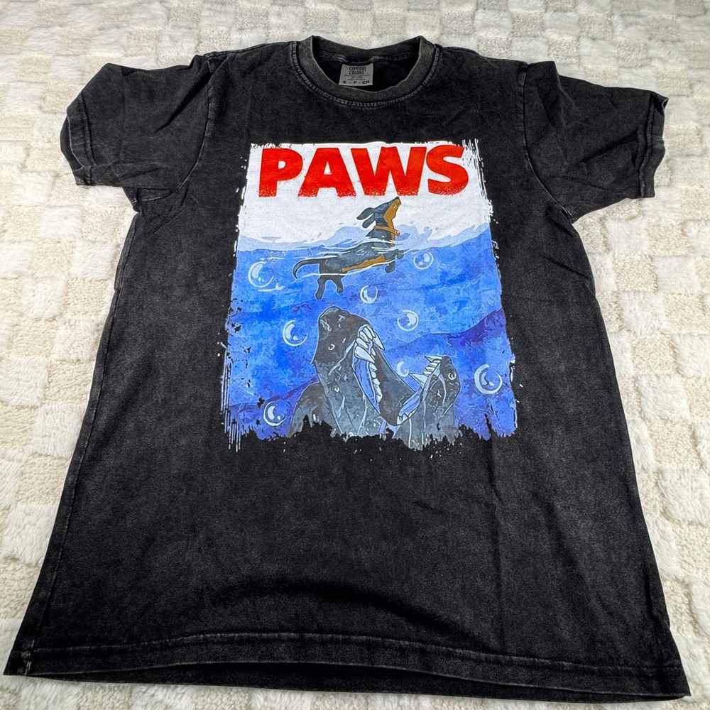 Comfort Colors PAWS Dachshund Dog Jaws Parody T-Shirt Small Black Garment Dye